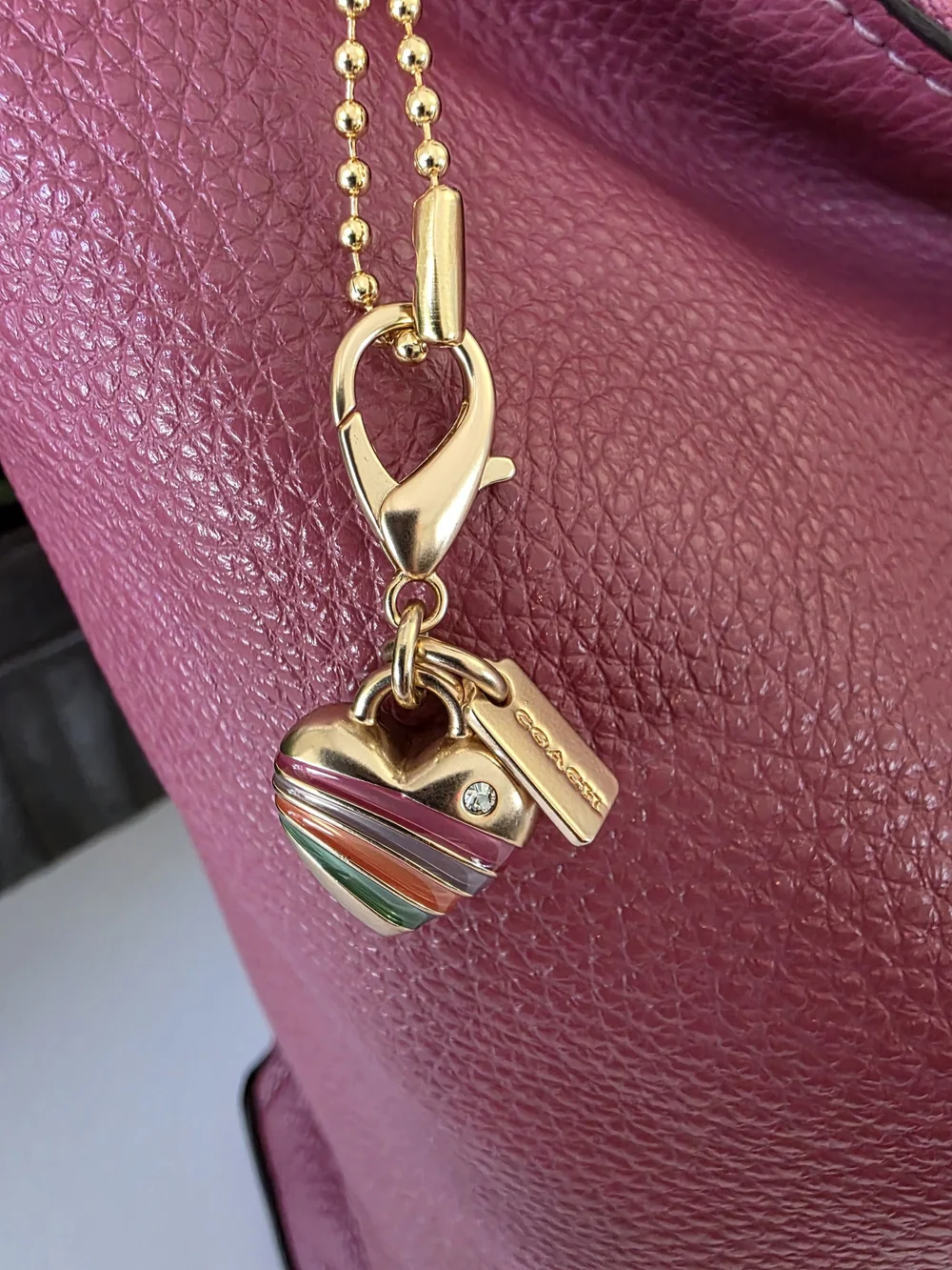 Coach Abby Duffle Shoulder Crossbody Bag Rose Berry Pebbled Leather Heart Charm